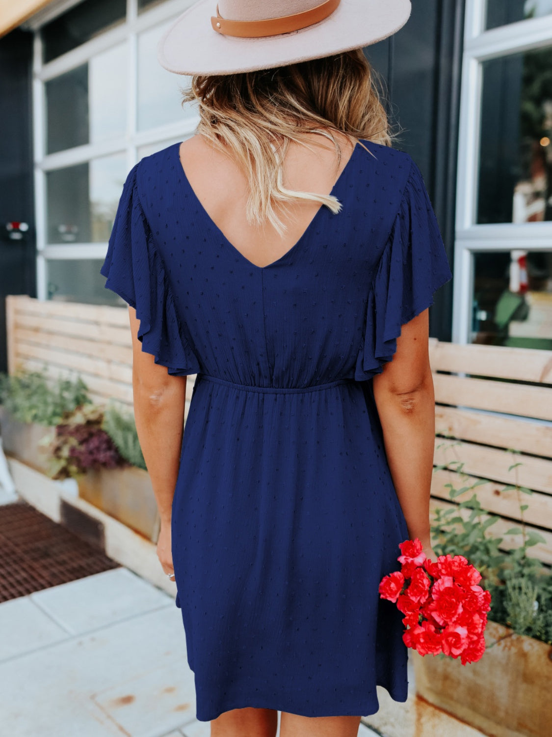 Swiss Dot V-Neck Short Sleeve Dress, 2 Colors