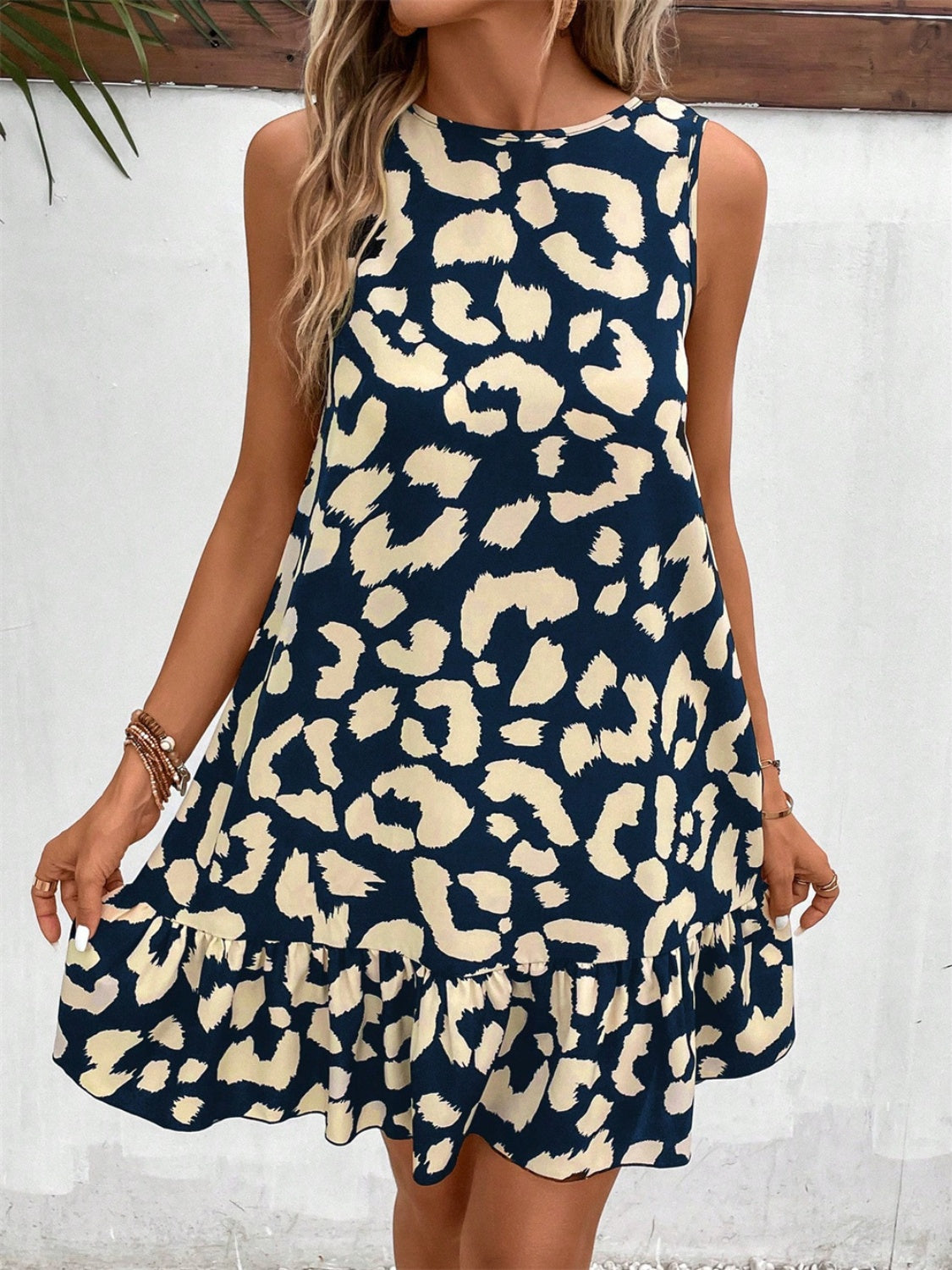 Tied Leopard Round Neck Tank Dress, 2 Colors