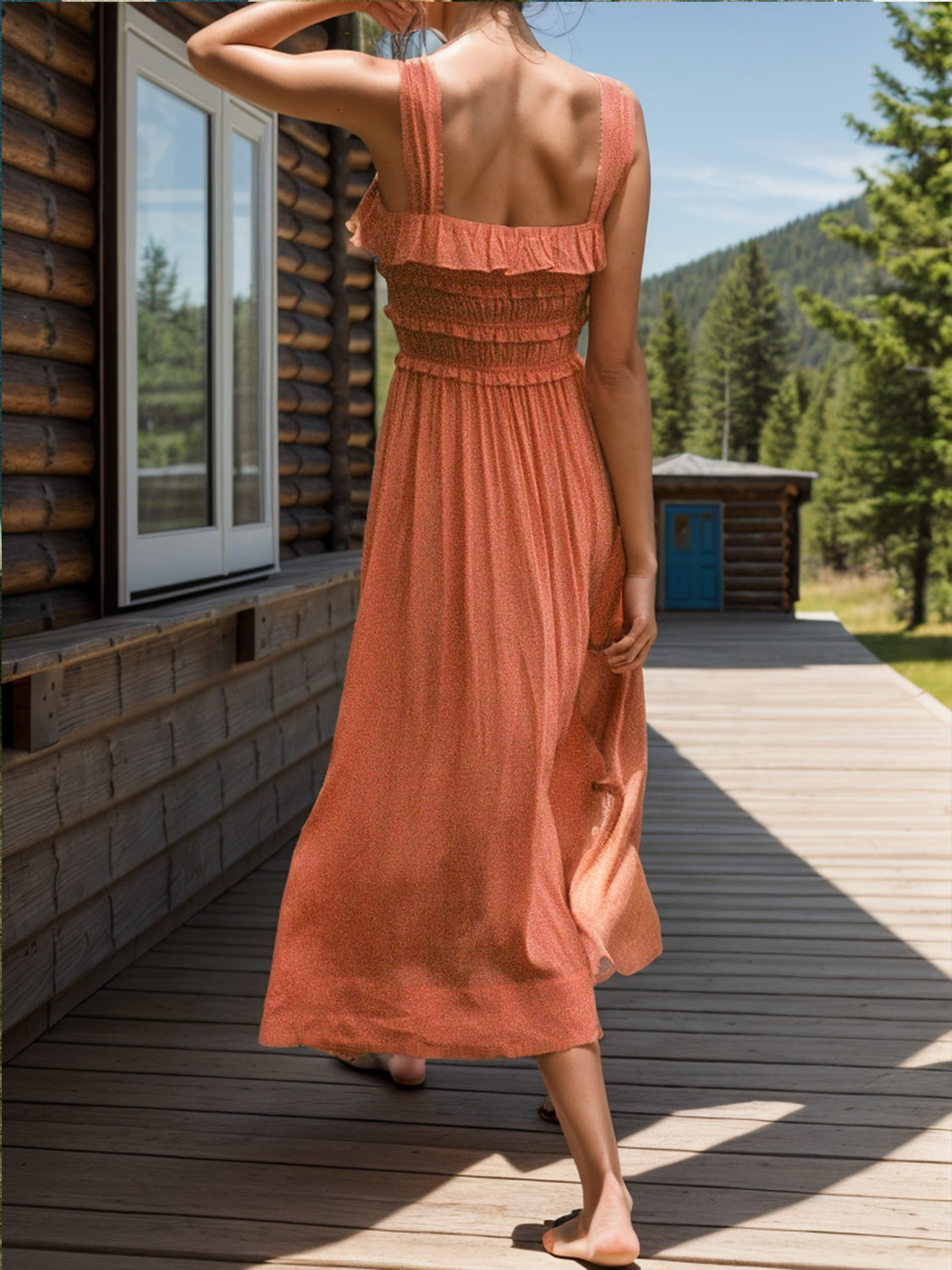 Frill Square Neck Wide Strap Dress, 2 Colors