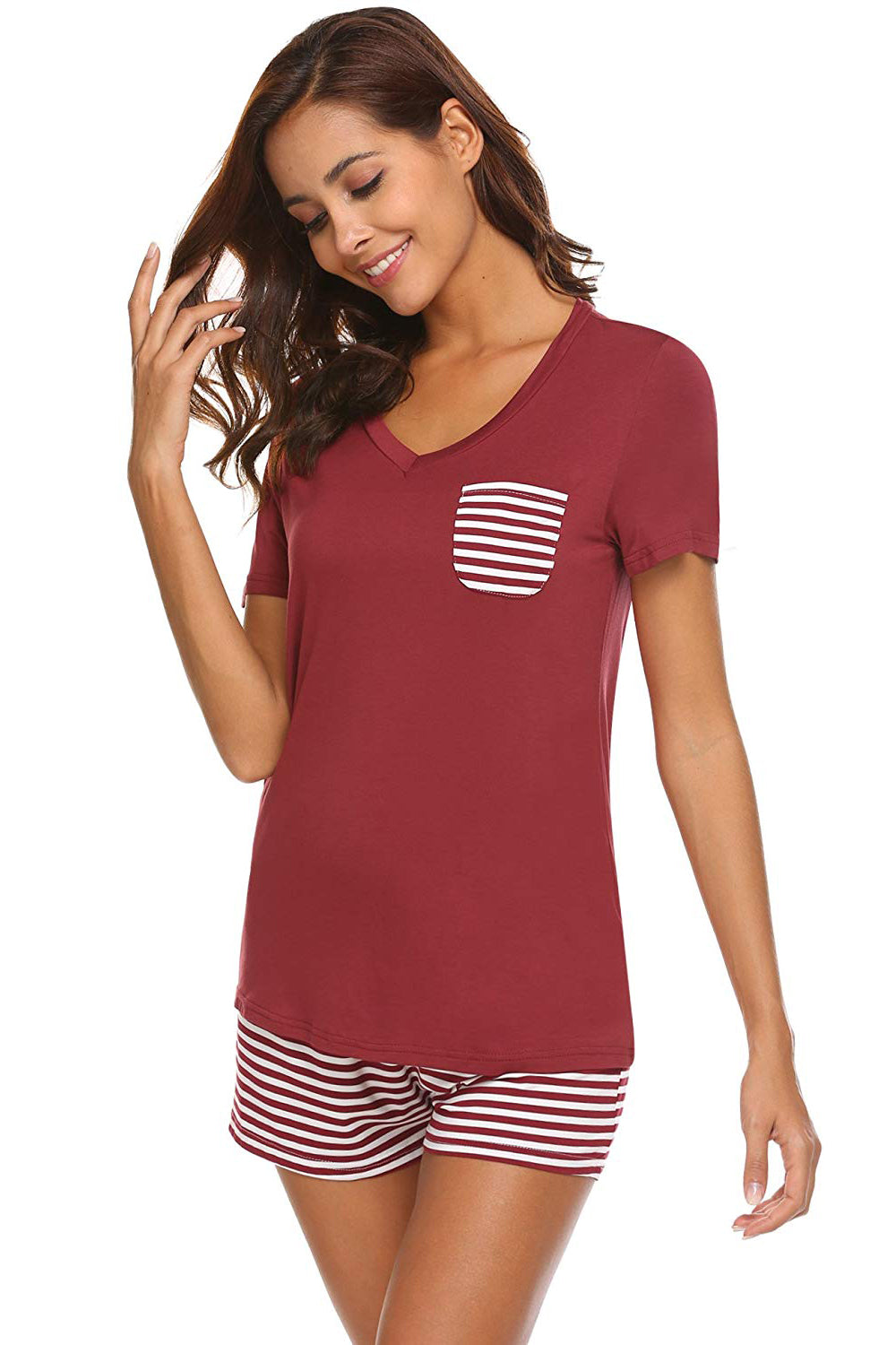 Striped Short Sleeve Top and Shorts Lounge Set, 7 Colors
