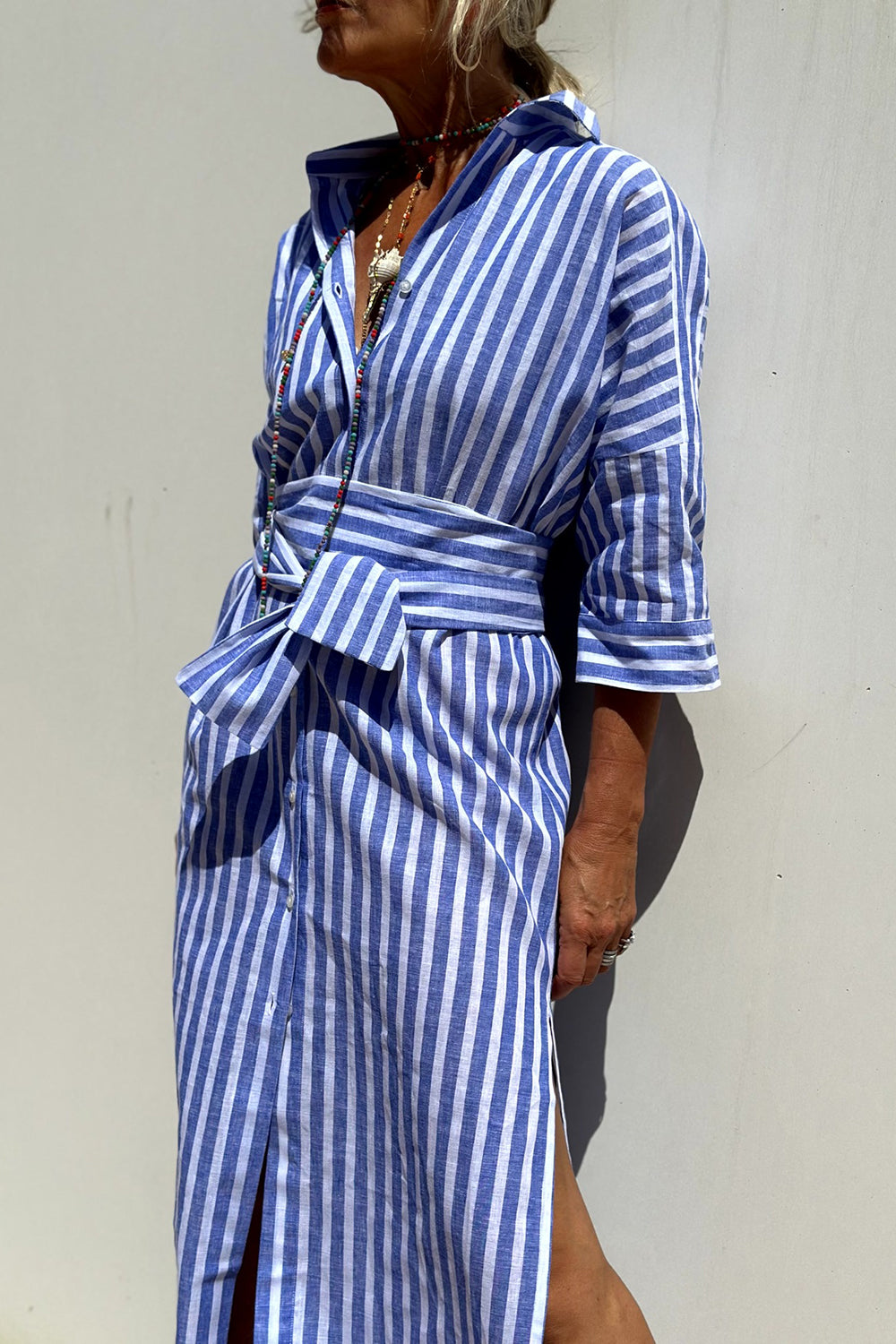 Tied Button Up Three-Quarter Sleeve Dress, 5 Colors