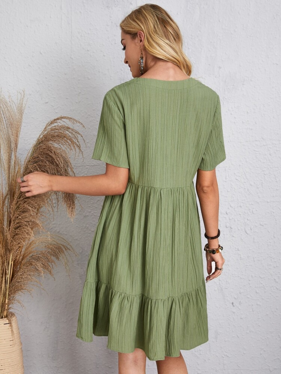 Full Size V-Neck Short Sleeve Dress, 6 Colors