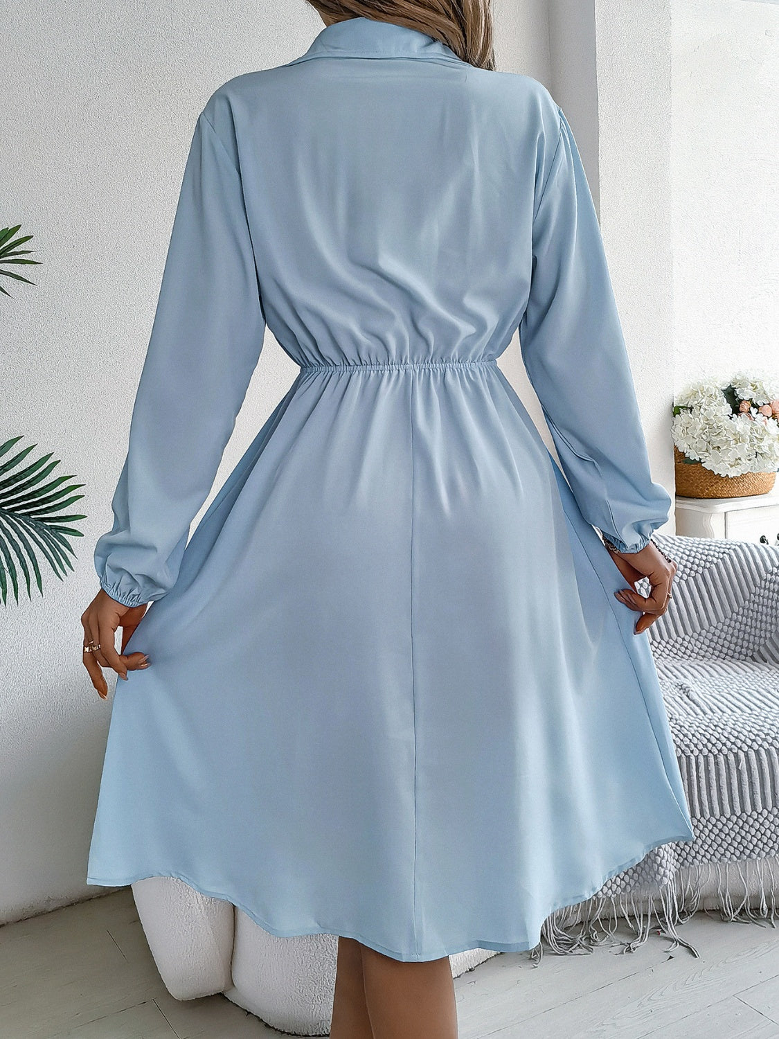 Collared Neck Long Sleeve Dress with Pockets, 5 Colors