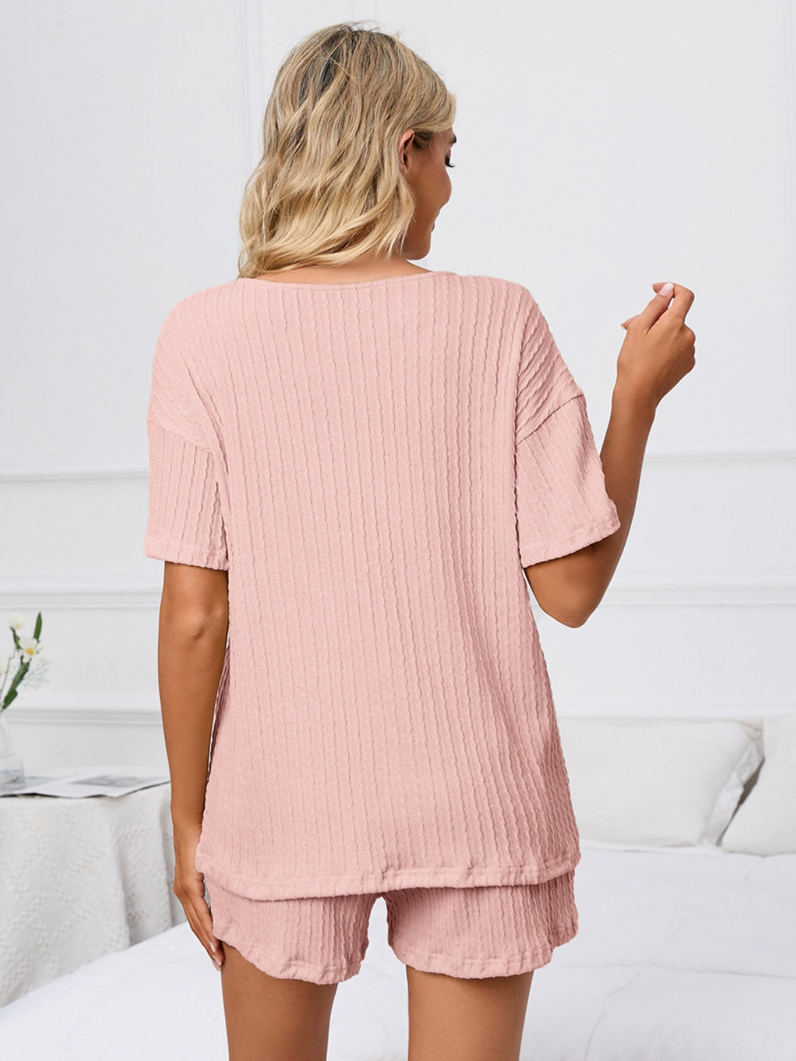 Notched Short Sleeve and Shorts Lounge Set, 4 Colors
