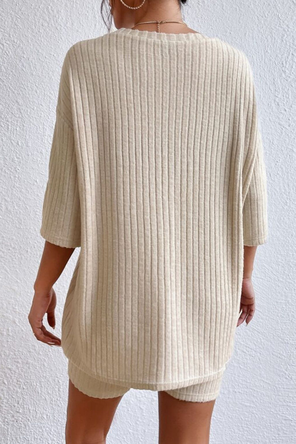 Round Neck Ribbed Top and Shorts Lounge Set, 3 Colors