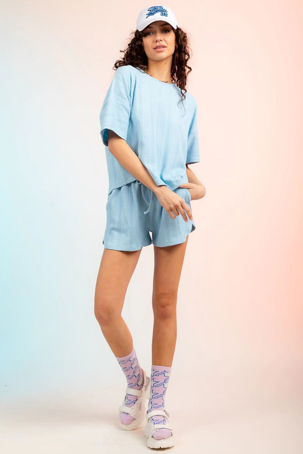 Textured Round Neck Top and Shorts Set, 4 Colors