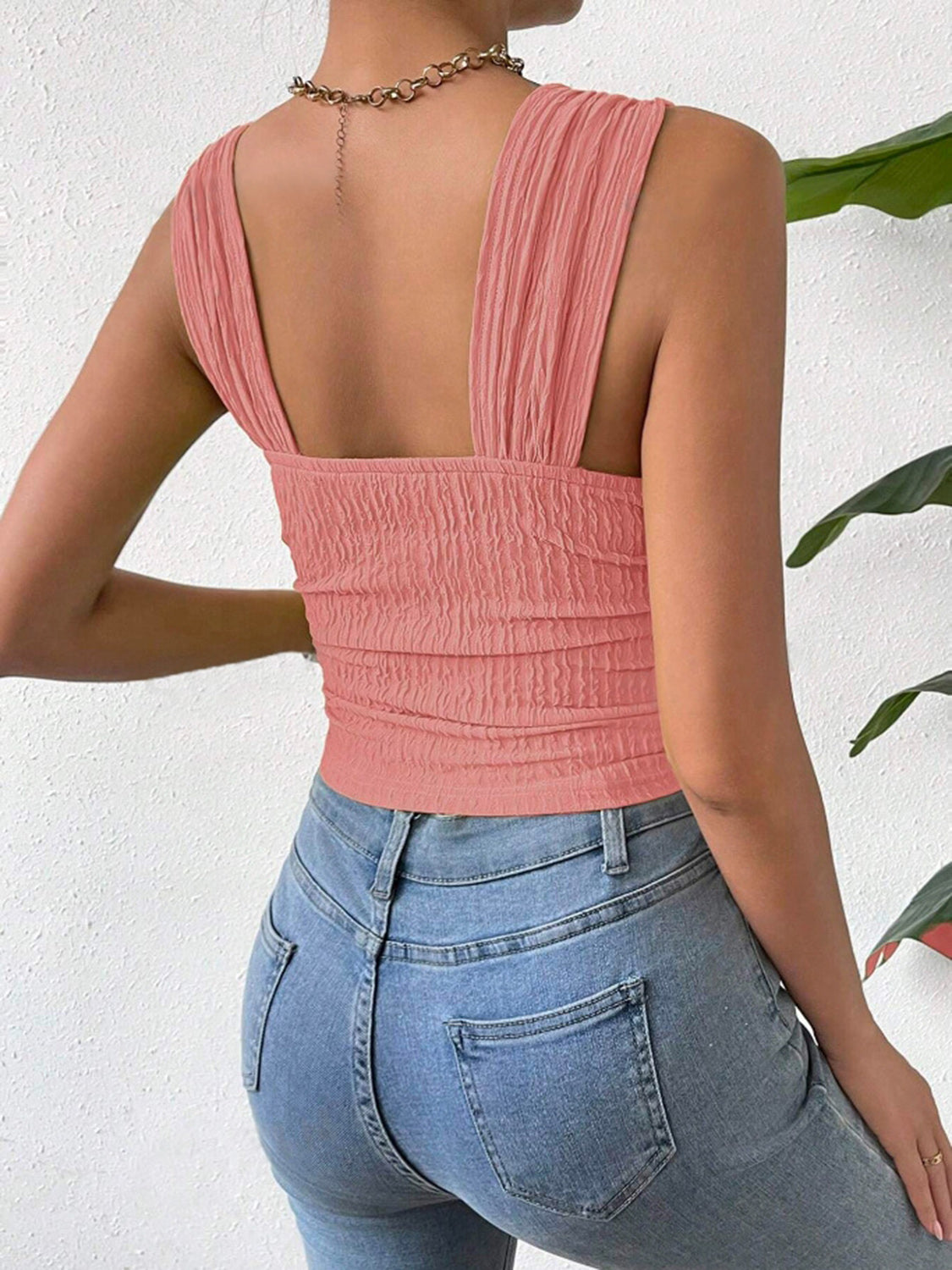 Textured Square Neck Wide Strap Tank , 10 Colors