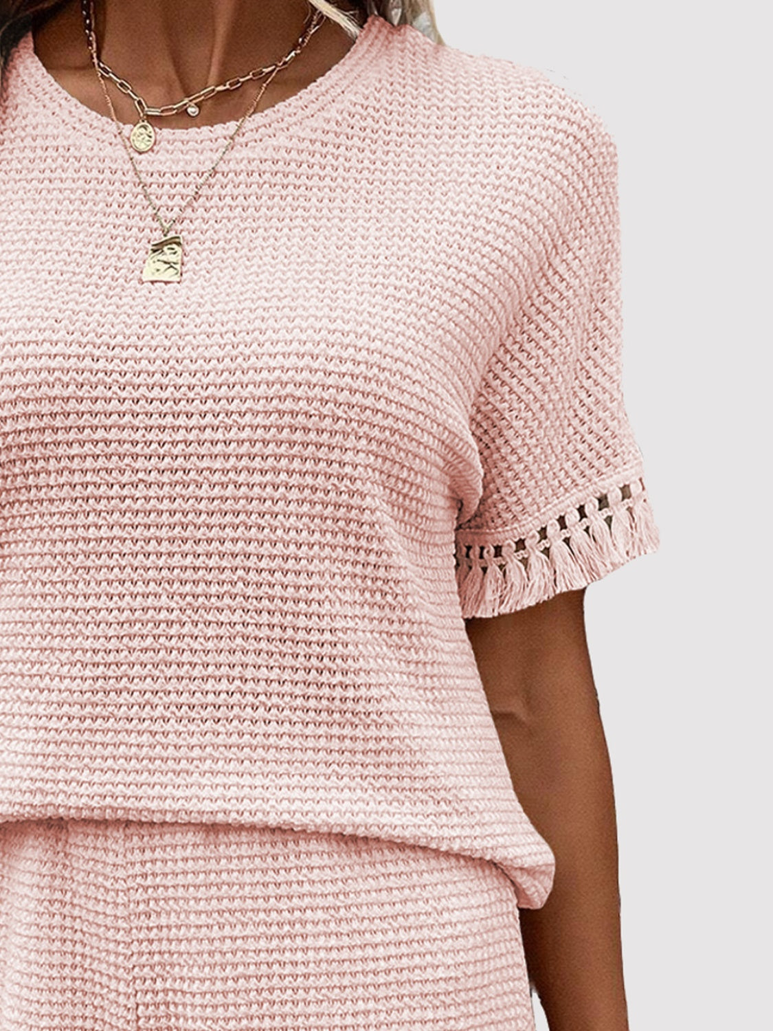 Tassel Round Neck Top and Shorts Set, 3 Colors