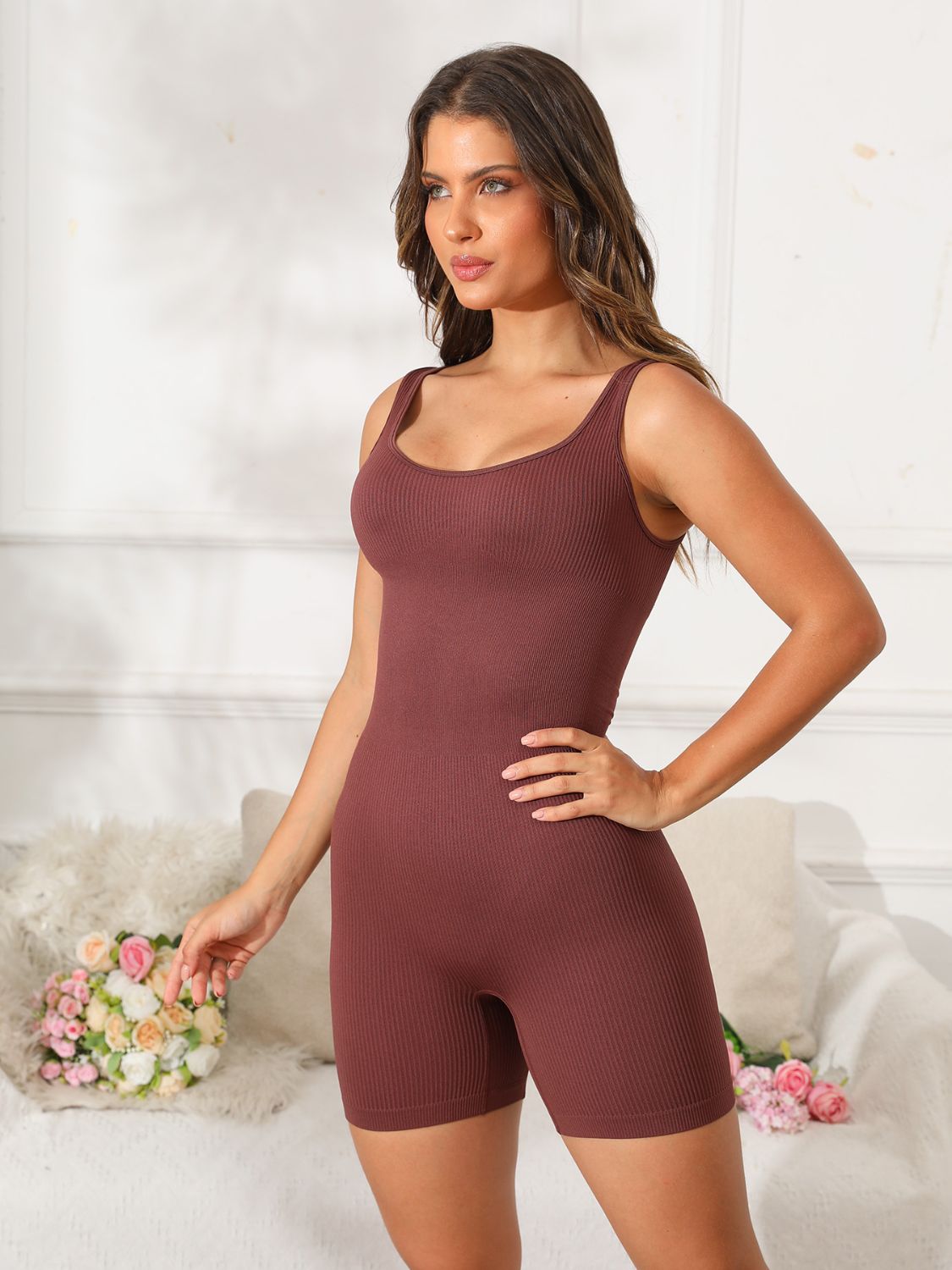 Scoop Neck Wide Strap Active Romper, 5 Colors