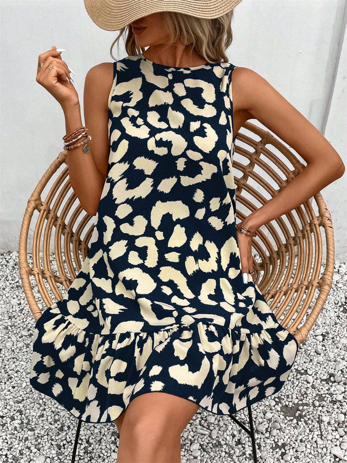 Tied Leopard Round Neck Tank Dress, 2 Colors