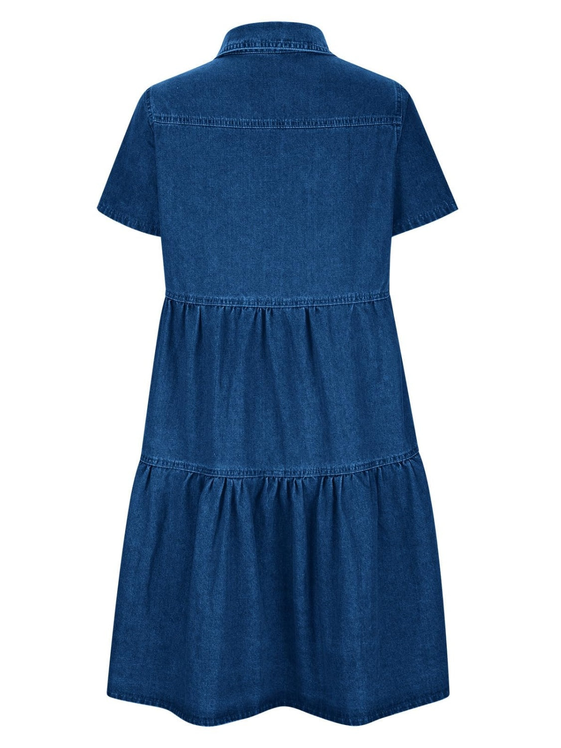 Pocketed Button Up Collared Neck Short Sleeve Denim Dress, 2 Colors