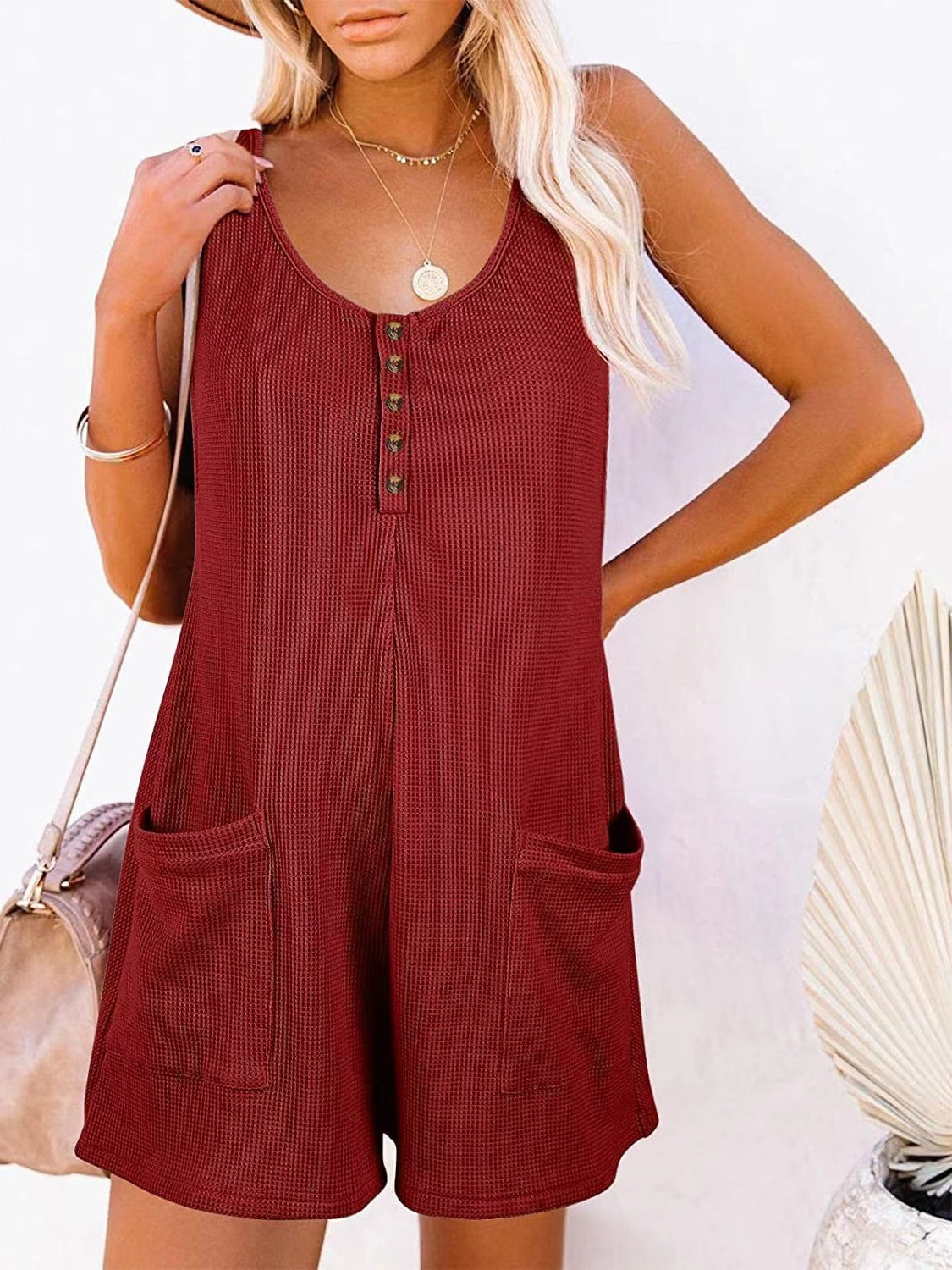 Full Size Pocketed Scoop Neck Sleeveless Romper, 6 Colors
