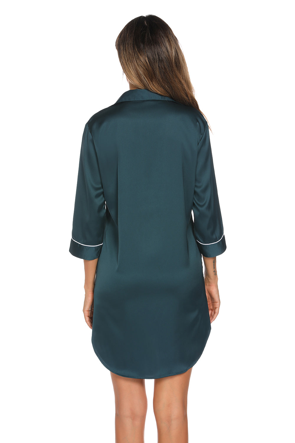 Button Up Collared Neck Night Dress with Pocket, 3 Colors