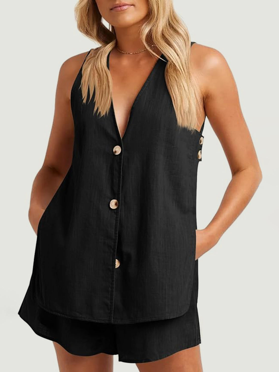 Full Size Button Up Top and Shorts Set, 6 Colors