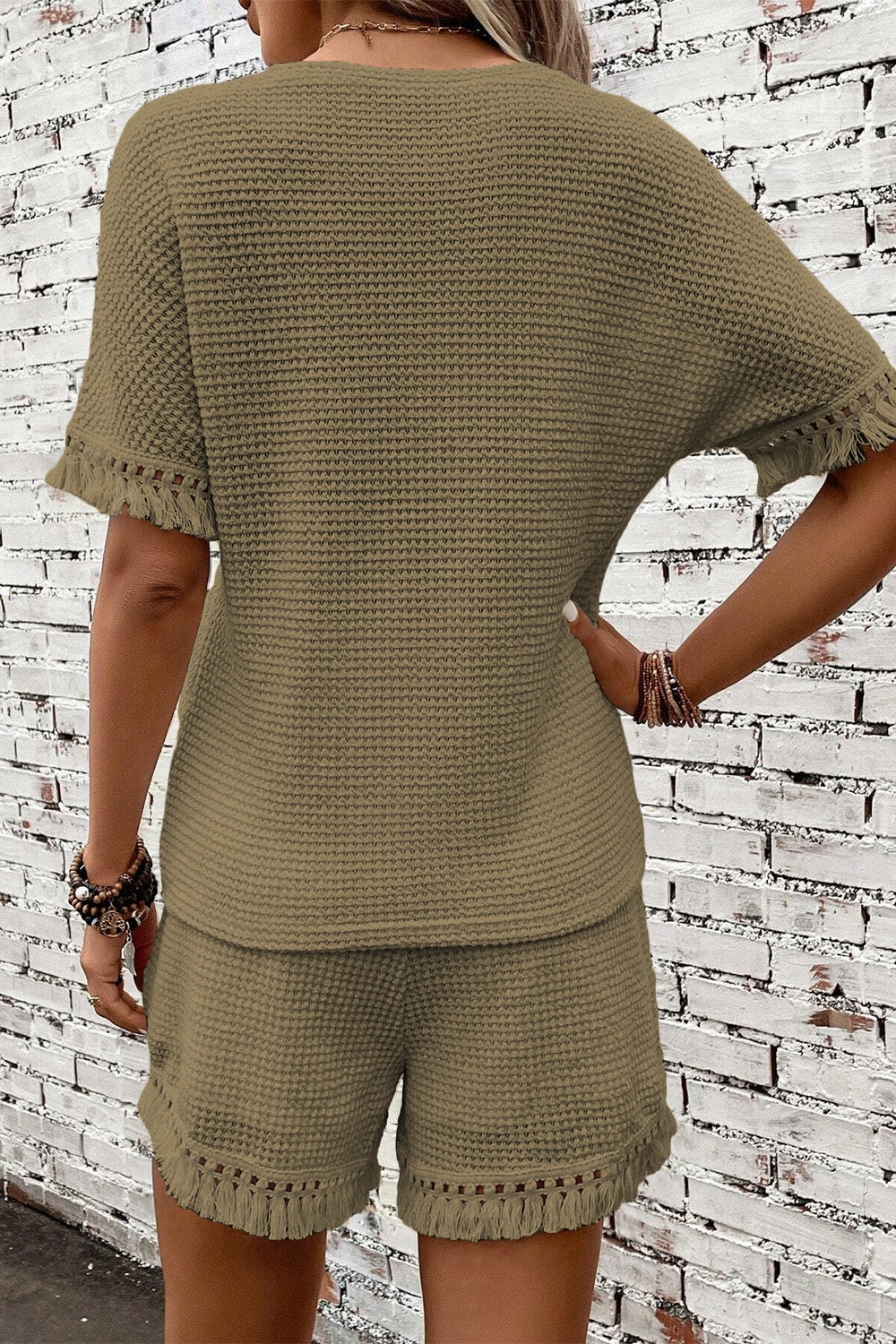 Tassel Round Neck Top and Shorts Set, 3 Colors