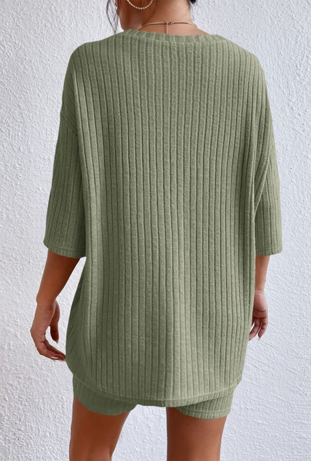 Round Neck Ribbed Top and Shorts Lounge Set, 3 Colors