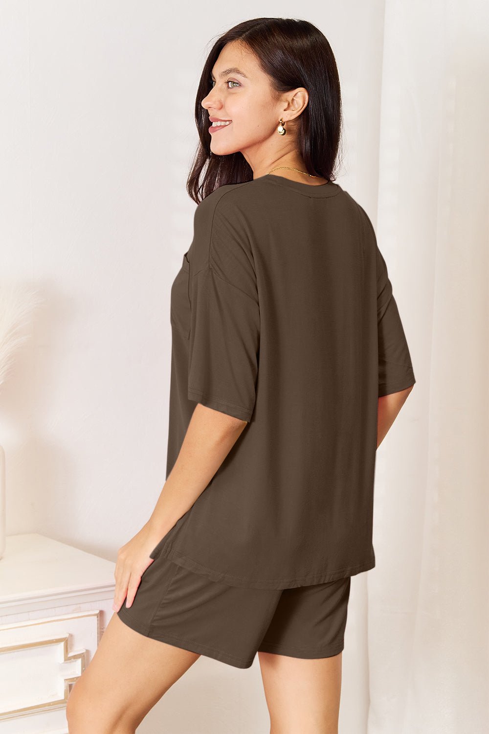 Basic Bae Bamboo Full Size Round Neck Drop Shoulder T-Shirt and Shorts Set, 4 Colors