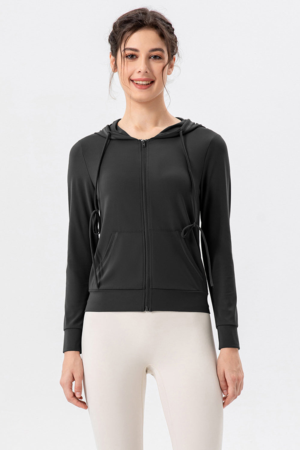 Drawstring Zip Up Hooded Active Outerwear, 4 Colors