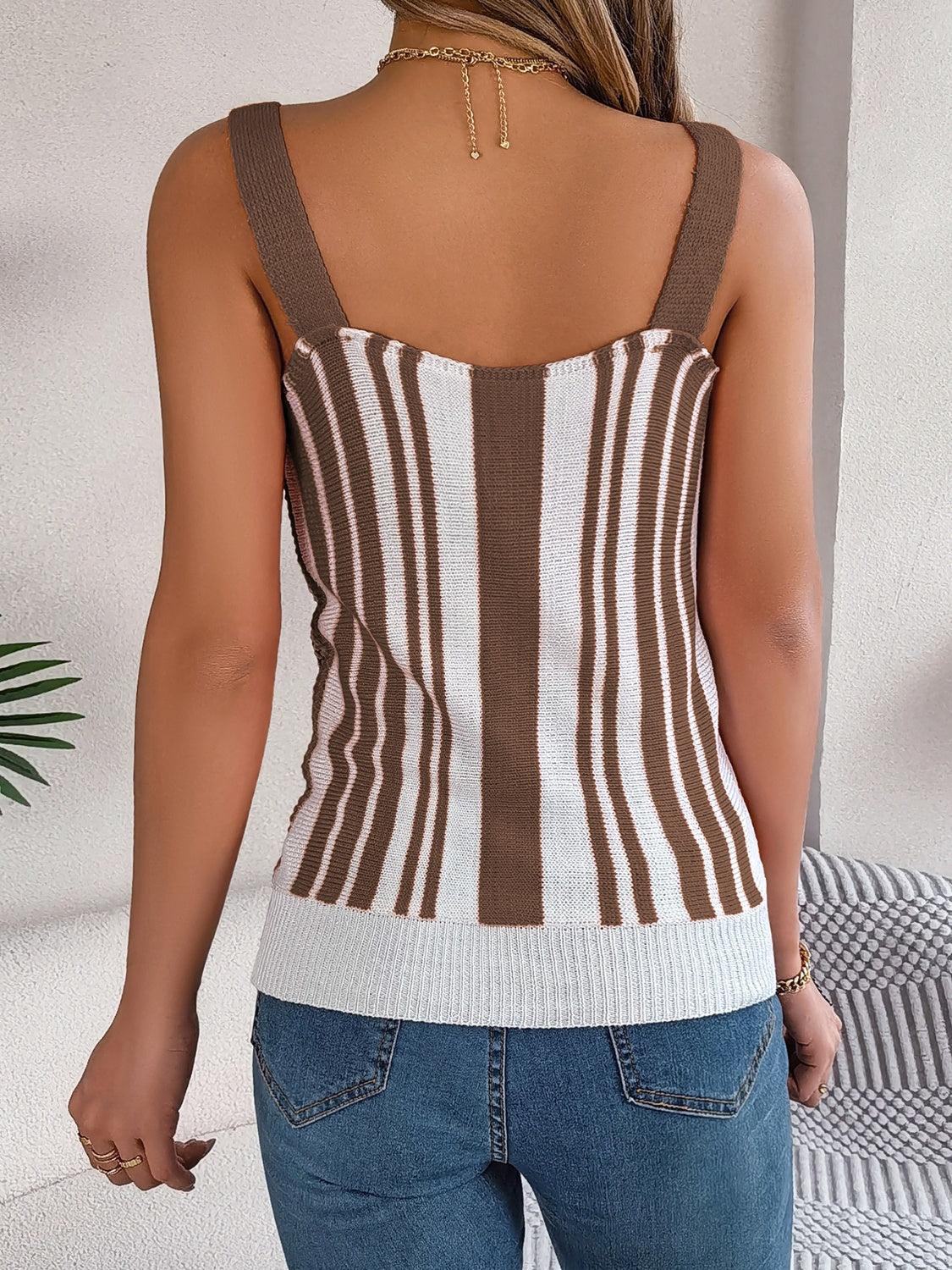 Openwork Striped V-Neck Tank, 3 Colors