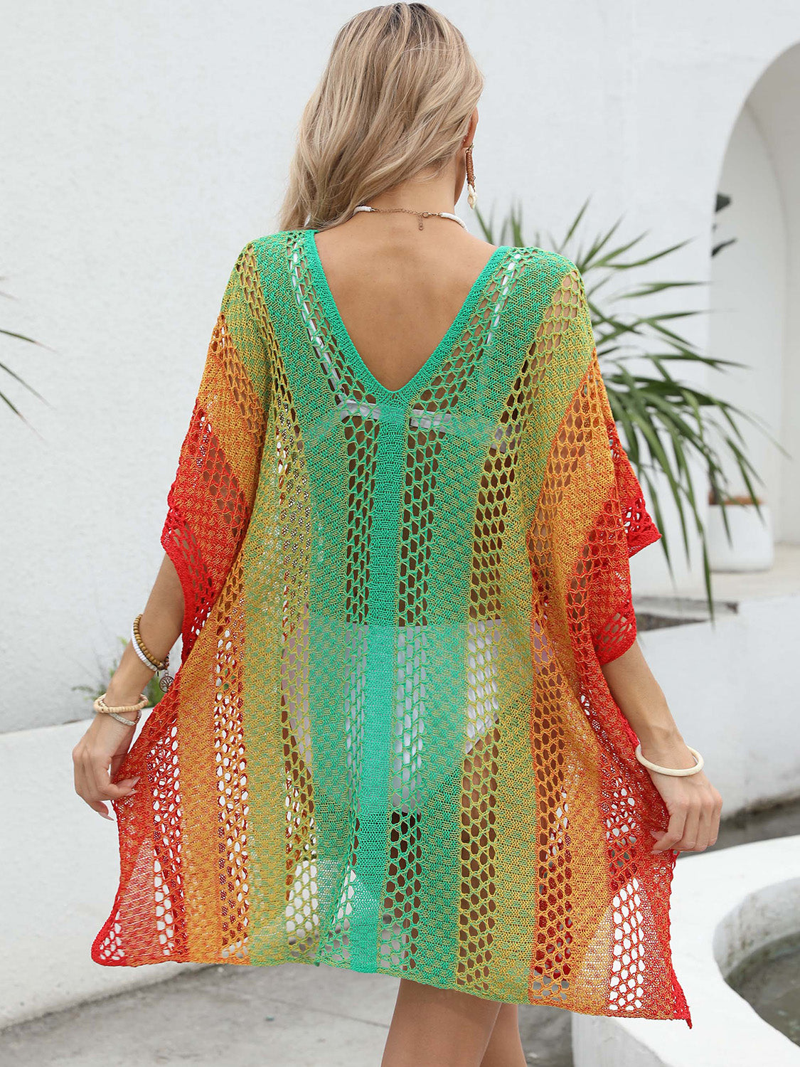 Openwork Contrast V-Neck Cover-Up, 3 Colors