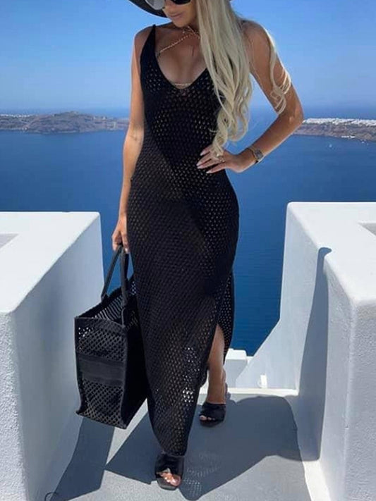 Slit Openwork V-Neck Sleeveless Cover Up, 3 Colors