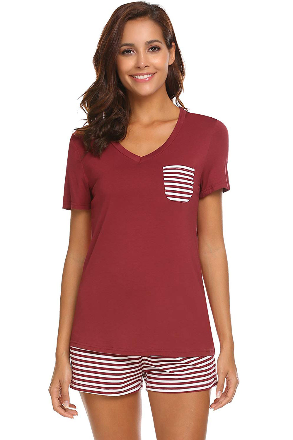 Striped Short Sleeve Top and Shorts Lounge Set, 7 Colors