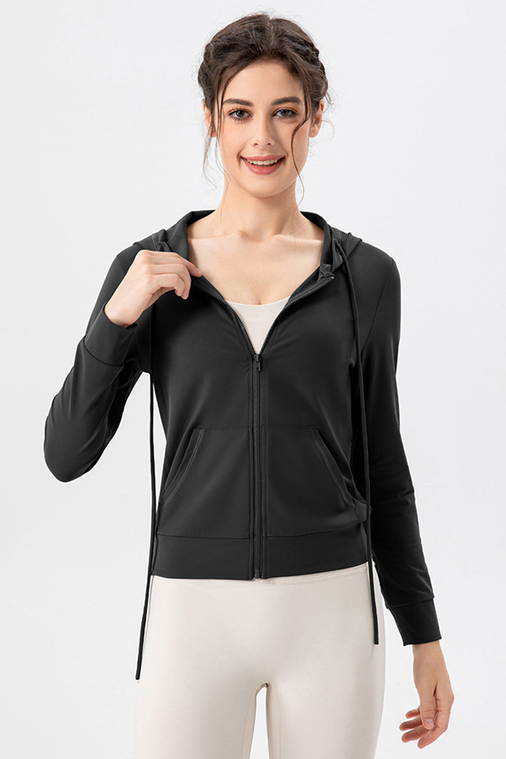 Drawstring Zip Up Hooded Active Outerwear, 4 Colors