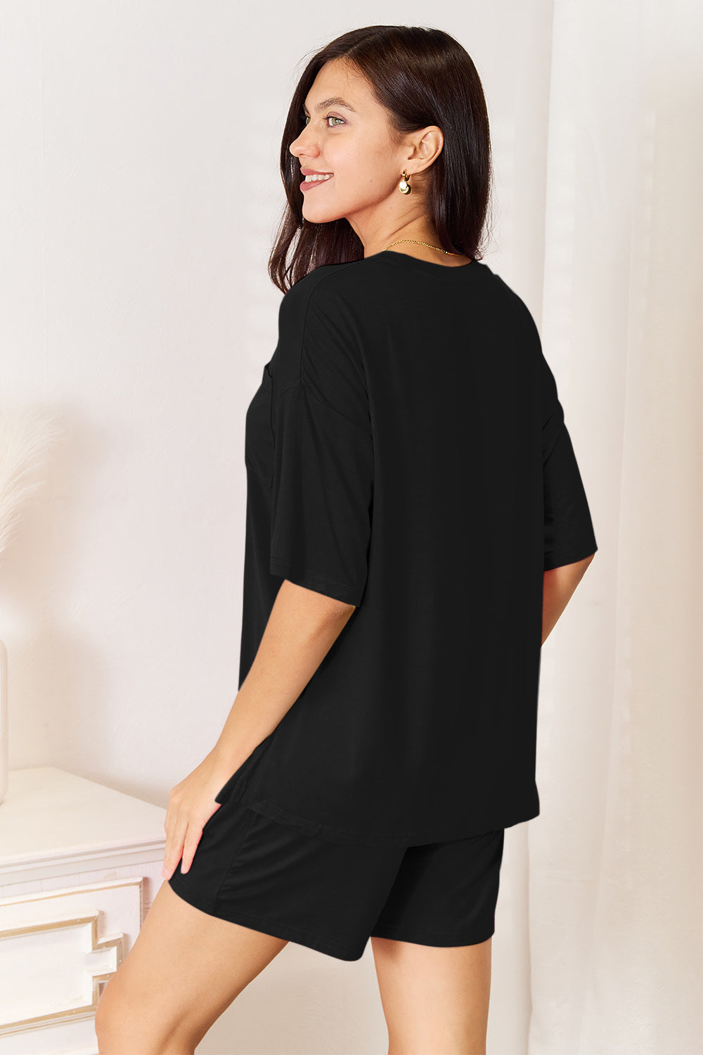 Basic Bae Bamboo Full Size Round Neck Drop Shoulder T-Shirt and Shorts Set, 4 Colors