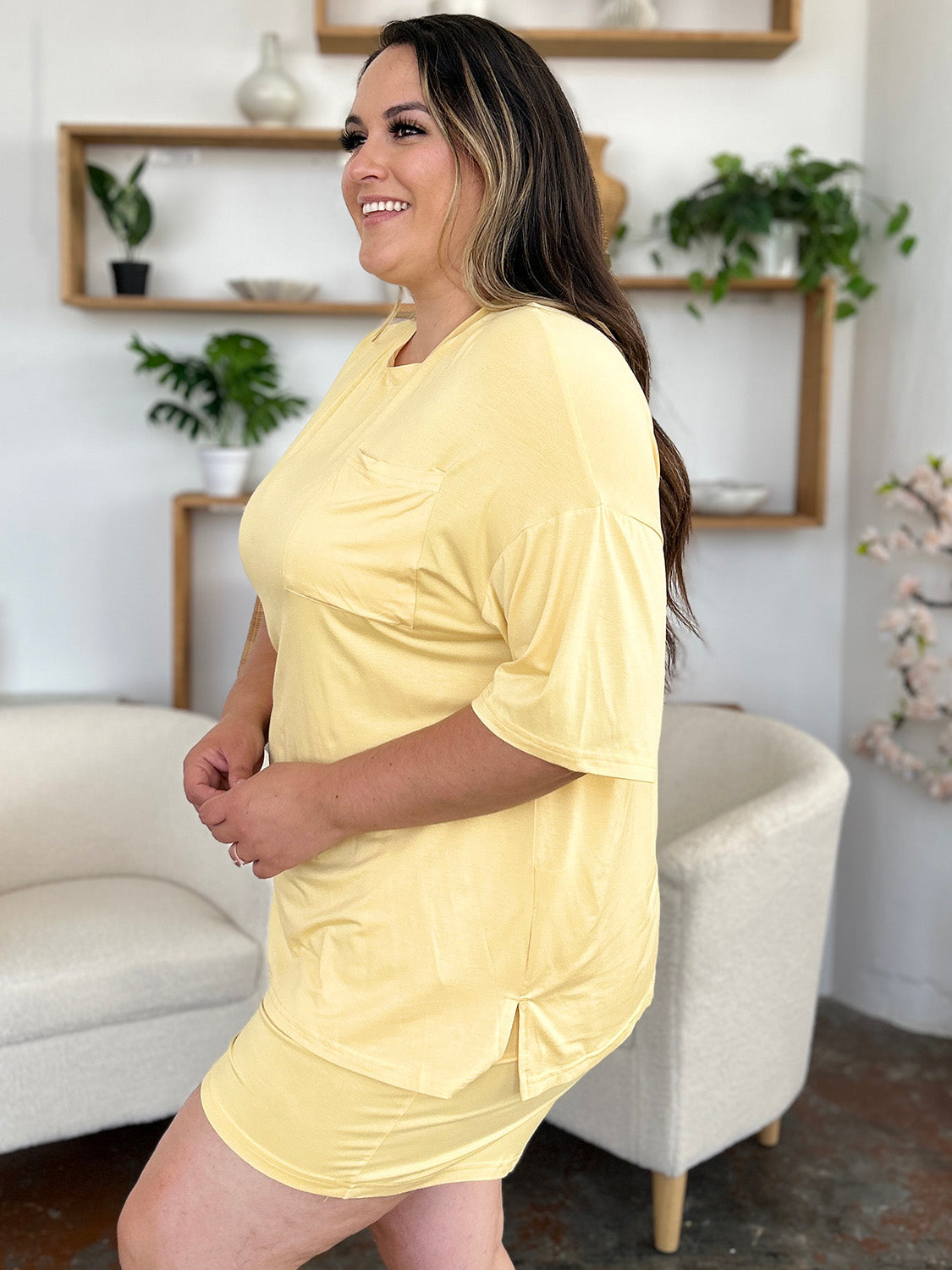 Basic Bae Bamboo Full Size Round Neck Drop Shoulder T-Shirt and Shorts Set, 4 Colors