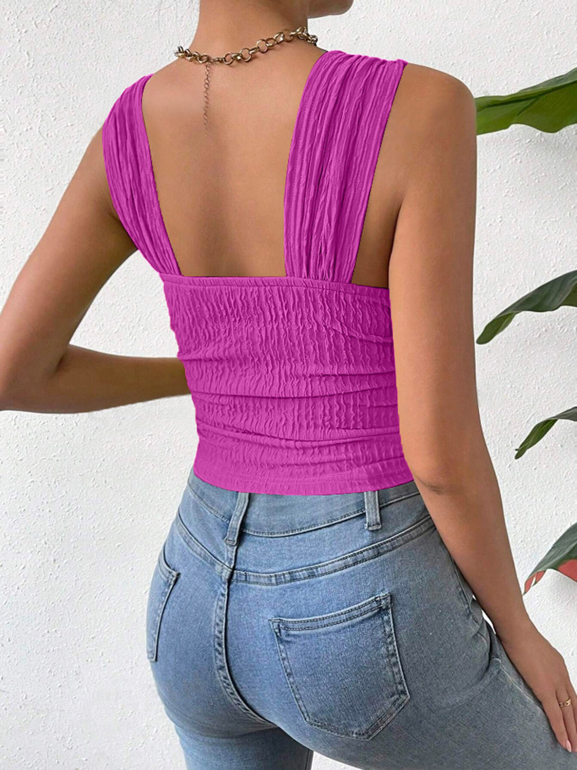Textured Square Neck Wide Strap Tank , 10 Colors