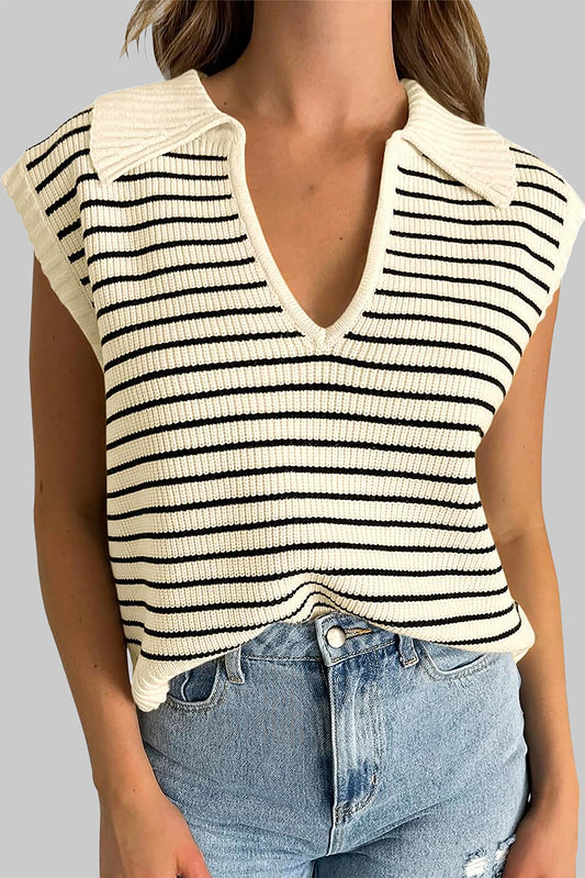 Striped Collared Neck Tank, 2 Colors