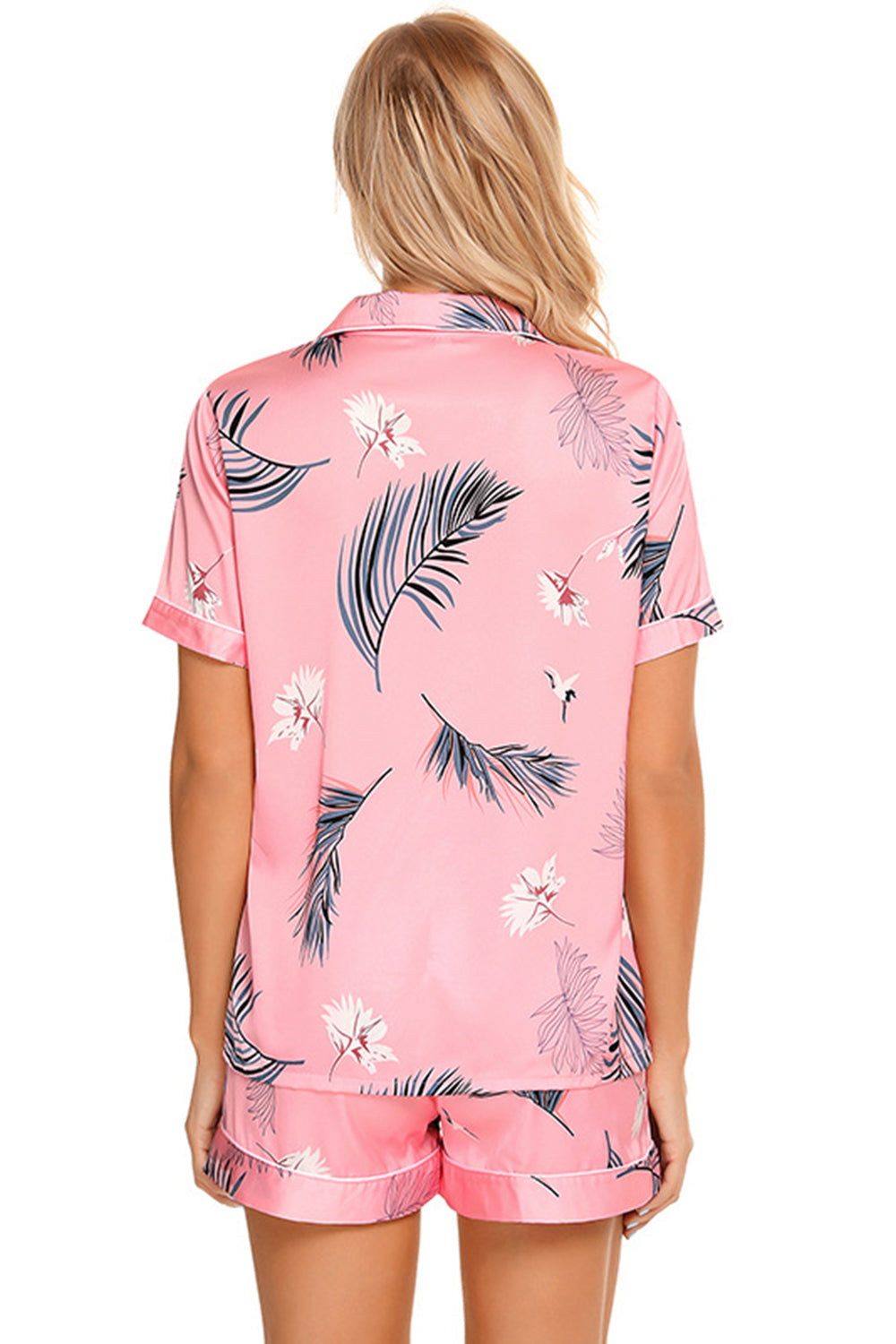 Printed Button Up Short Sleeve Top and Shorts Lounge Set, 10 Colors