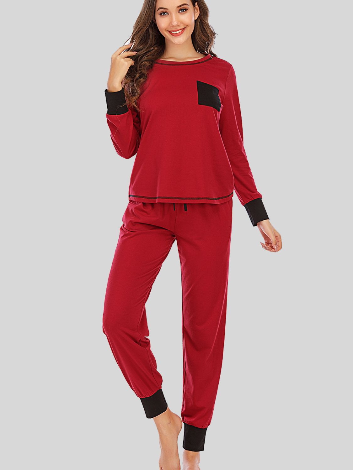 Round Neck Top and Pants Lounge Set, 3 Colors
