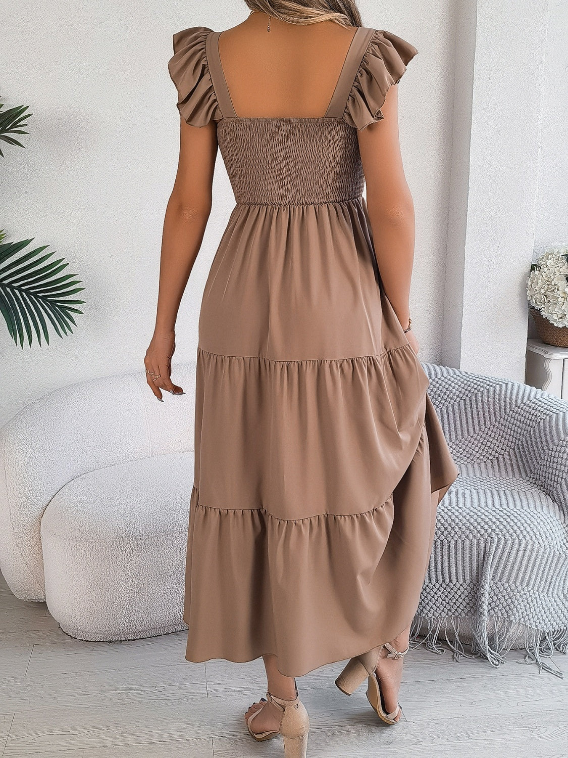 Smocked Square Neck Cap Sleeve Midi Dress, 5 Colors